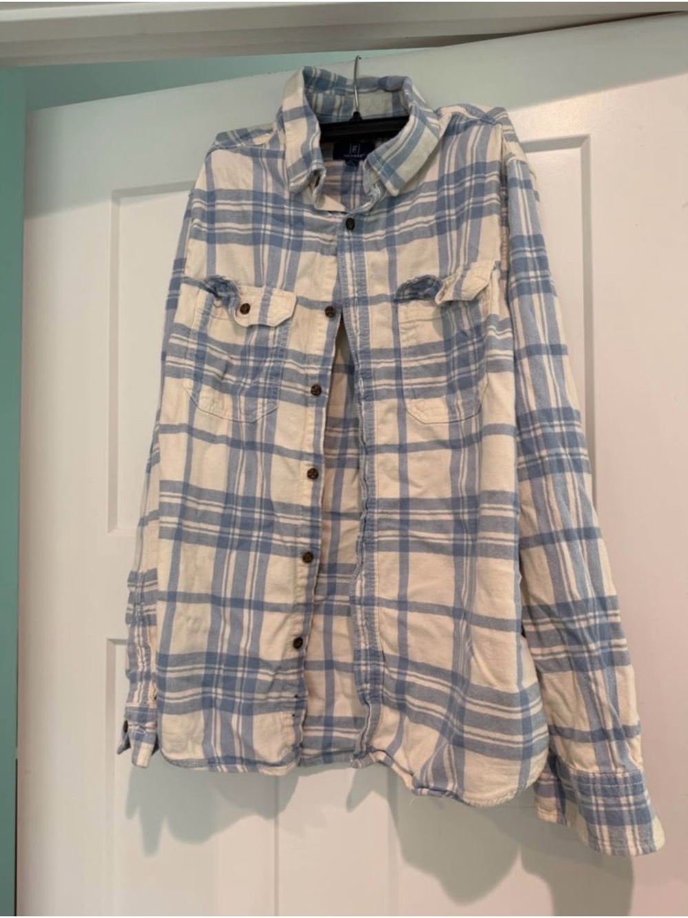 GEORGE Blue and White Plaid Button-Up Shirt-Size M